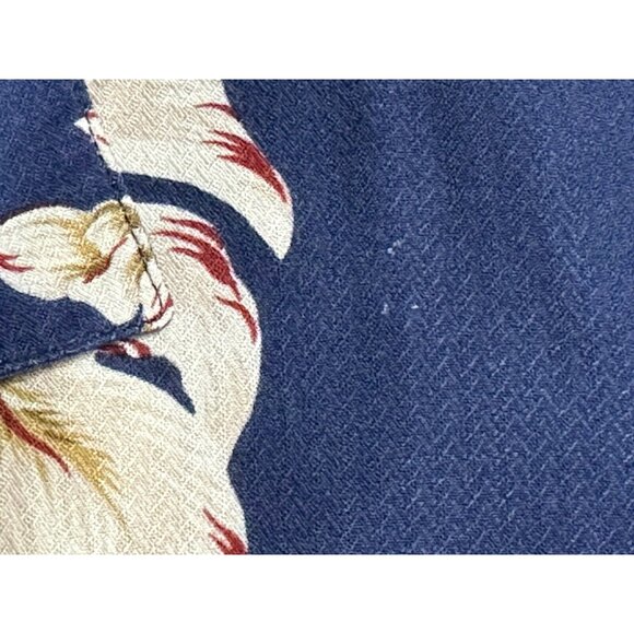 Vintage Luau Mens Hawaiian Shirt Dark Navy Blue Floral Size 2X Spun Rayon Poplin - Picture 5 of 7